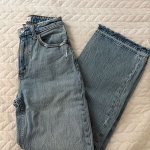 Abercrombie & Fitch Light Blue Straight-Leg Jeans with Raw Hem